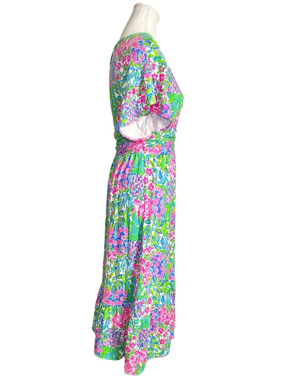 LILLY PULITZER JULIET RUFFLE Flutter Sleeve Ruched MIDI DRESS *A CHERRY ON TOP* - Picture 3 of 16